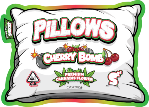 Pillows Cherry Bomb Premium Cannabis Flower is a HYBRID marijuana strain powered by Snooze Cherry Bomb is popular thanks to its reputation as a great strain.